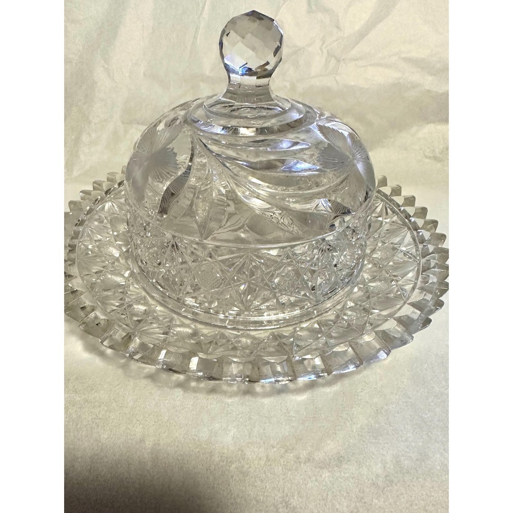 Antique Victorian Brilliant Cut Glass Dome Cover Cheese Butter Dish